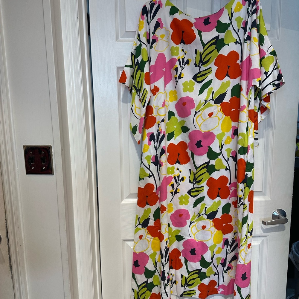 Frances Valentine White Maxi Dress with Orange, Pink & Green Floral Print